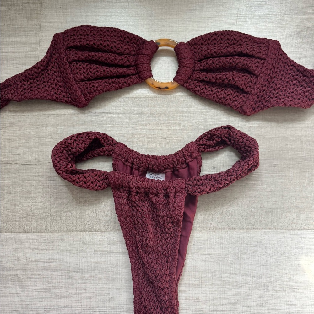 Montce Burgundy Crochet Ring Bikini Set